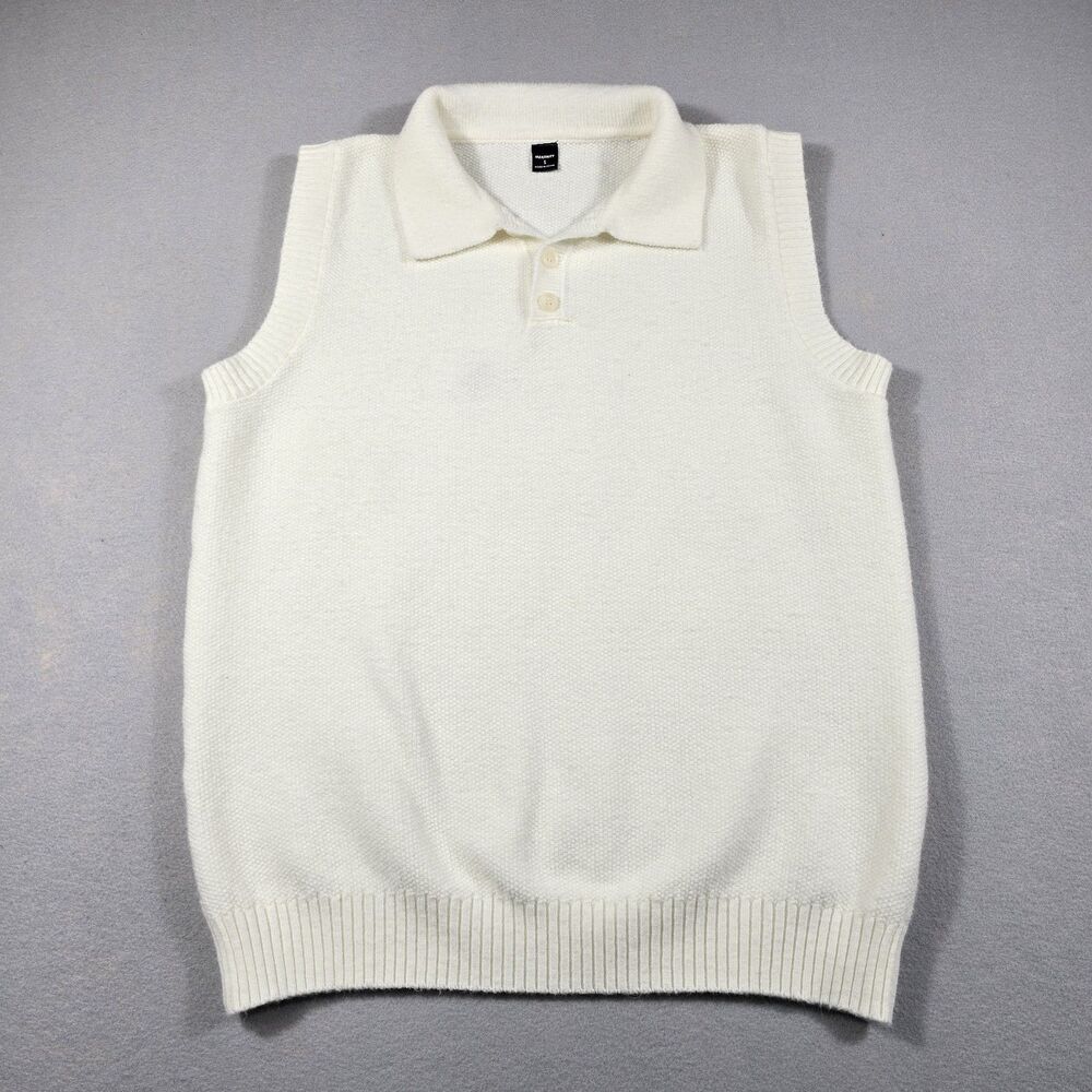 Manfinity Sweater Vest Mens S White Polo Collar Knit Sleeveless Pullover Classic